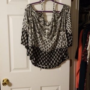 Black and white cold shoulder top